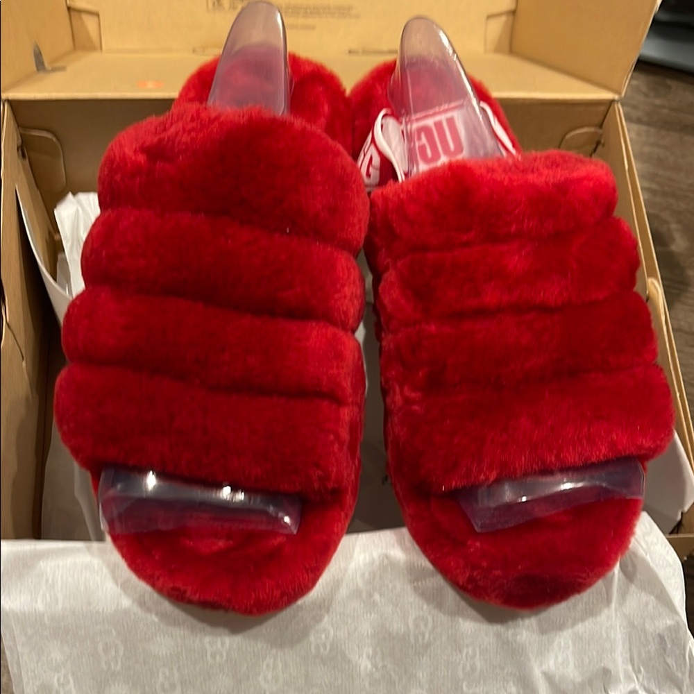 UGG Red Fluffy Sandals